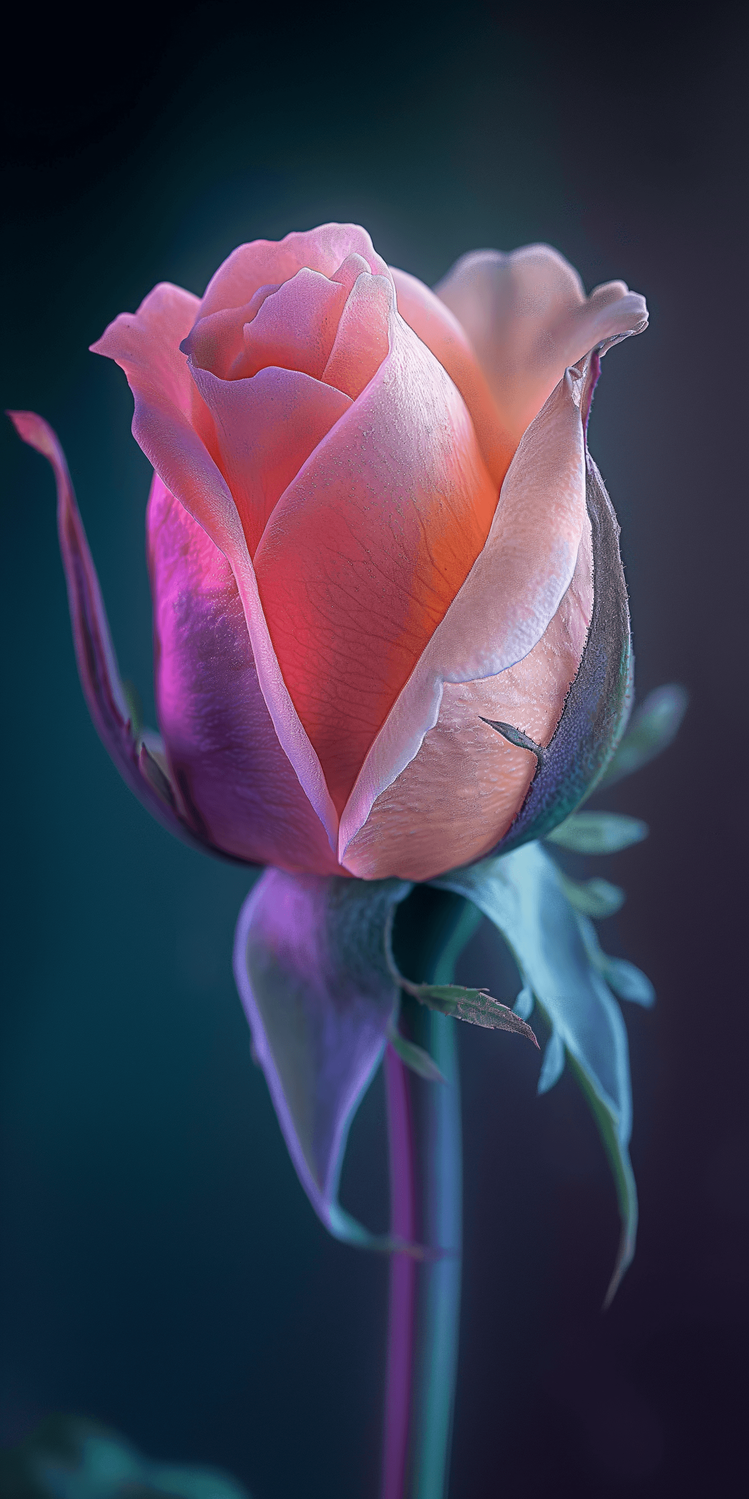 AI generated: macro photography, blooming rose, natural light, in the style of Nathan Wirth, UHD, photorealistic, ...