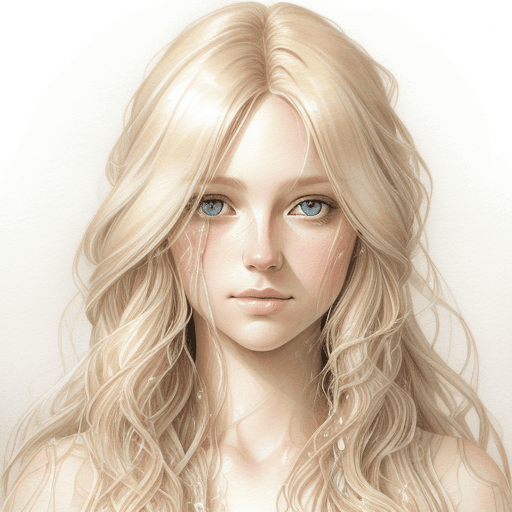 AI generated: light natural tones , pencil drawing , watercolor drawing, portrait of a woman with long blonde hair...