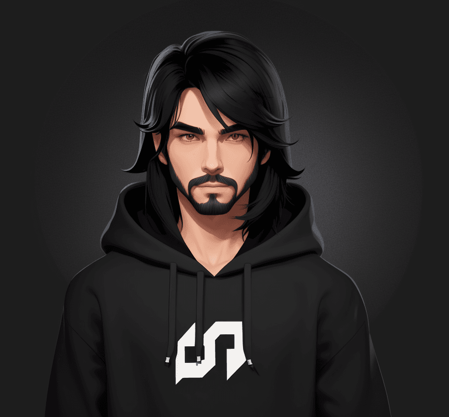 AI generated: Create 1 male character, solo, wearing Hoodie, small short beard, long straight black hair,  simple,...