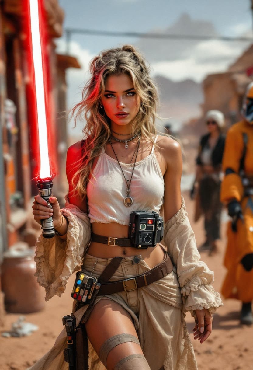 AI generated: A stunning rebellious Star Wars petite female hippie