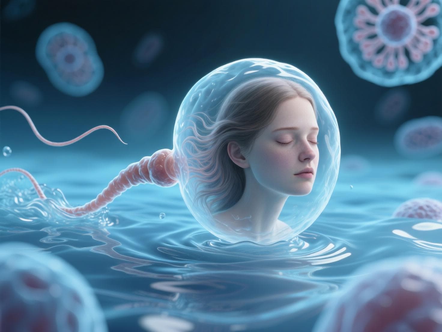 AI generated: spermatozoon with woman face