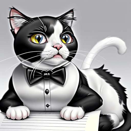 AI generated: white and black tuxedo cat, 4k. hd, cat on paper.