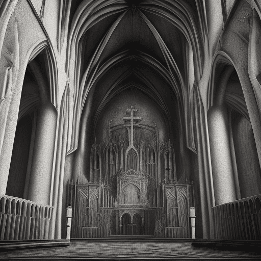 AI generated: Dark Church, gloomy,Horror, intricate artwork .,t symmetrical artwork. cinematic, hyper realism, hig...