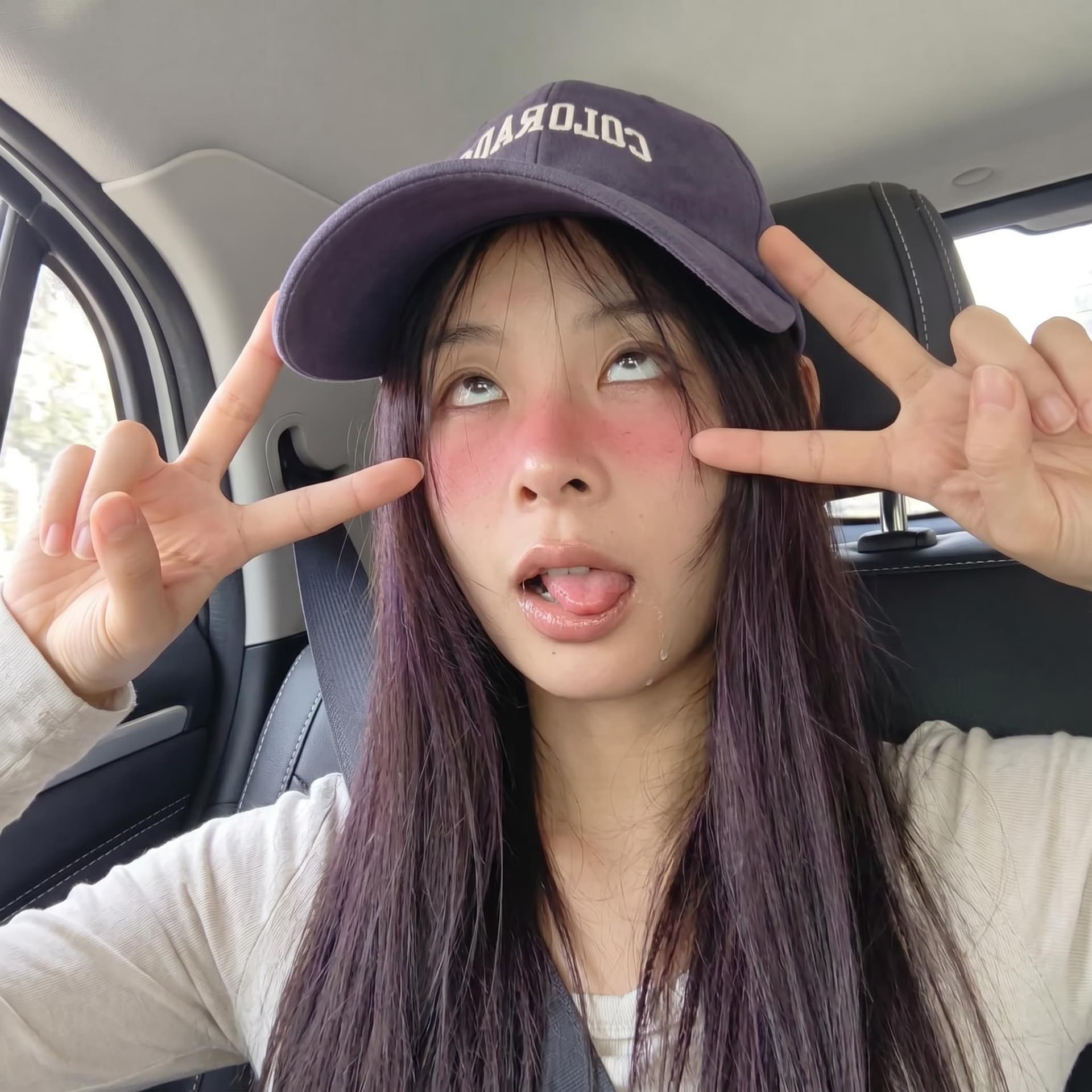AI generated: ahegao, rolling eyes, cross-eyed, tongue out, open mouth, heavy blush, drooling, dazed expression, d...