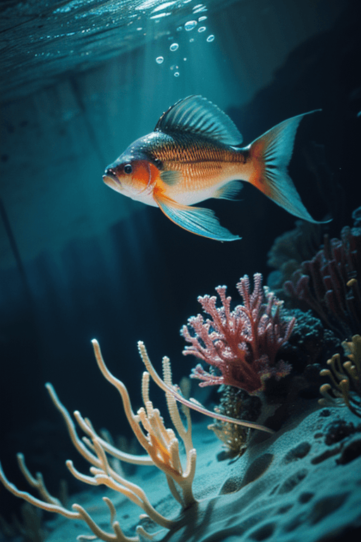 AI generated: (underwater scenery:1.3),luminous fish,Fish glowing in red and blue,hyper emotional,32k UHD resoluti...