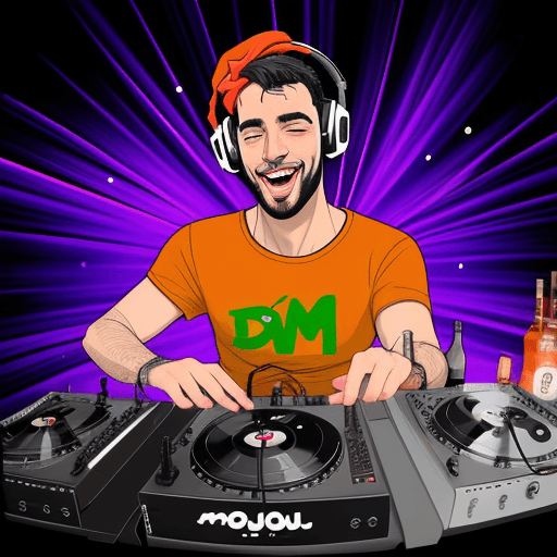 AI generated: um homem dj tocando em festa com muitas pessoas caricature