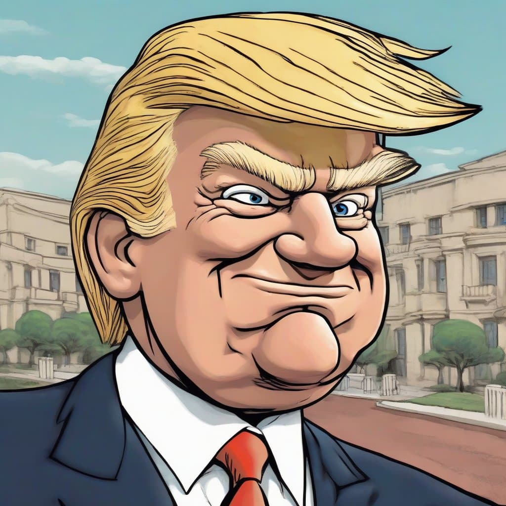 AI generated: Mr.Magoo hybrid Donald Trump, caricature cartoon drawing in the style of Tex Avery