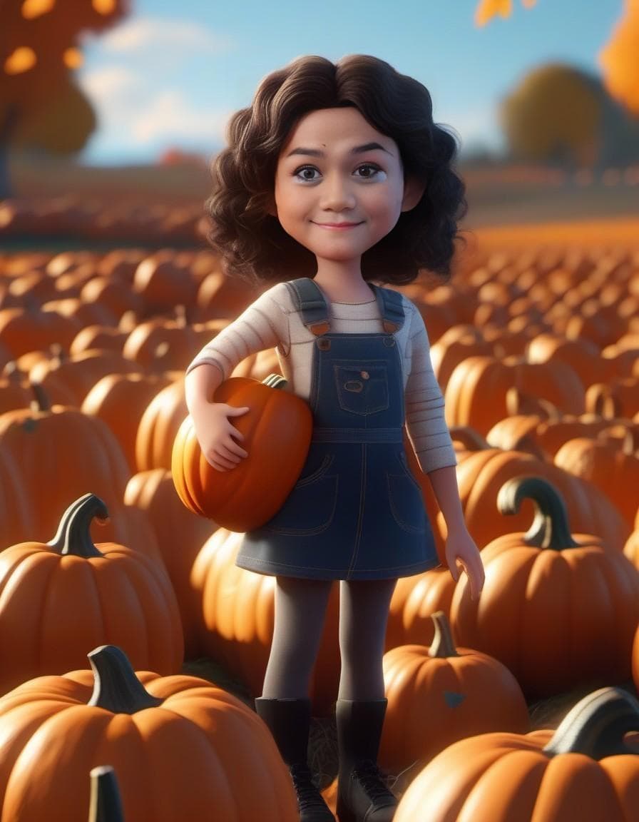 AI generated: A still from a 3d Disney movie of a very cute little girl with short light brown curly wavy hair at ...
