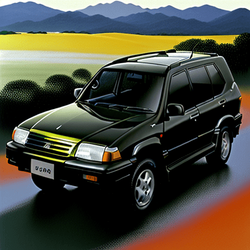AI generated: carro, mitsubushi, pajero glx 2800, 1998, cinza prata, panorama serras, nascer do sol pálido, dia de...