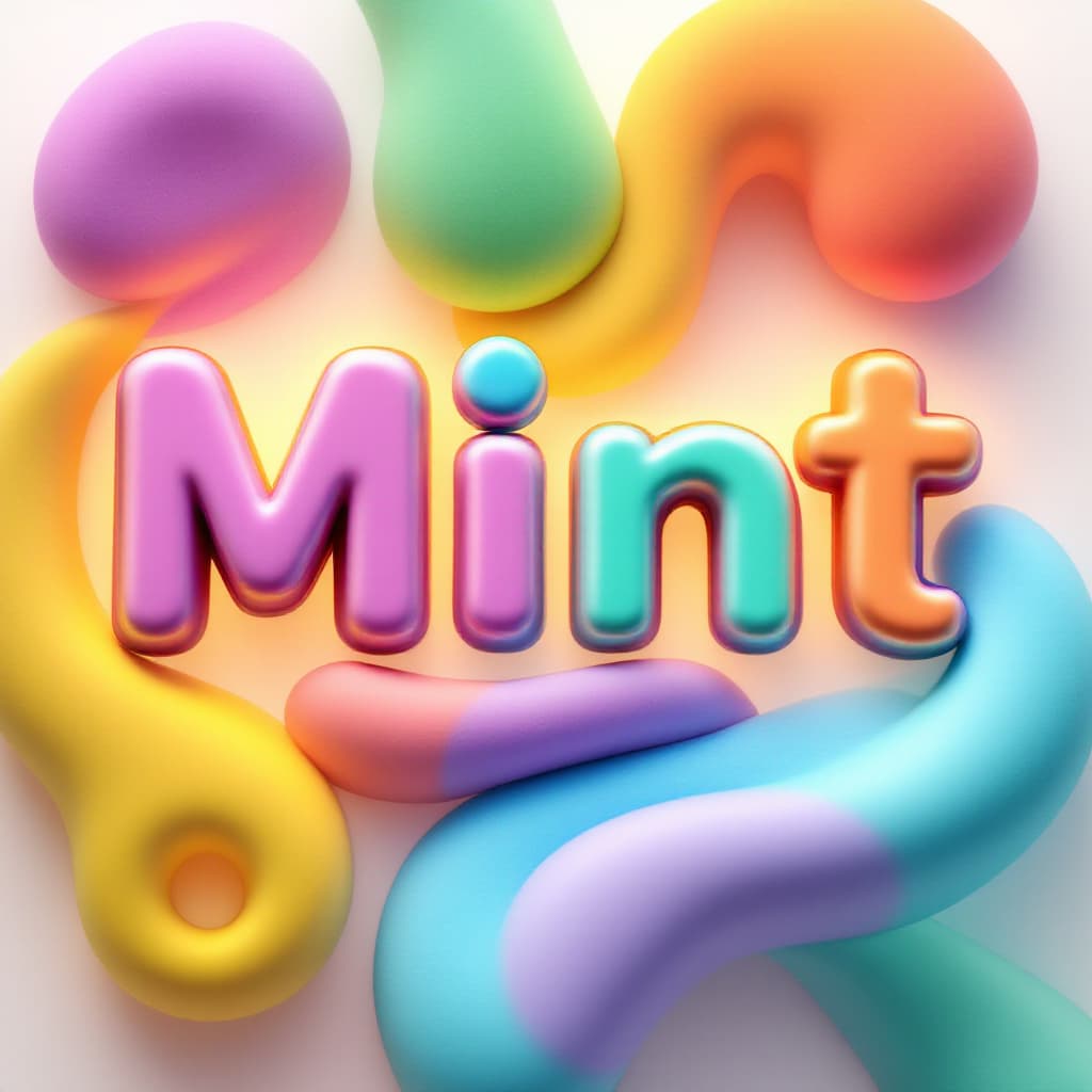 AI generated: Abstract art showcasing the word 'Mint' in a minimalist style. Each letter is uniquely colored in a ...