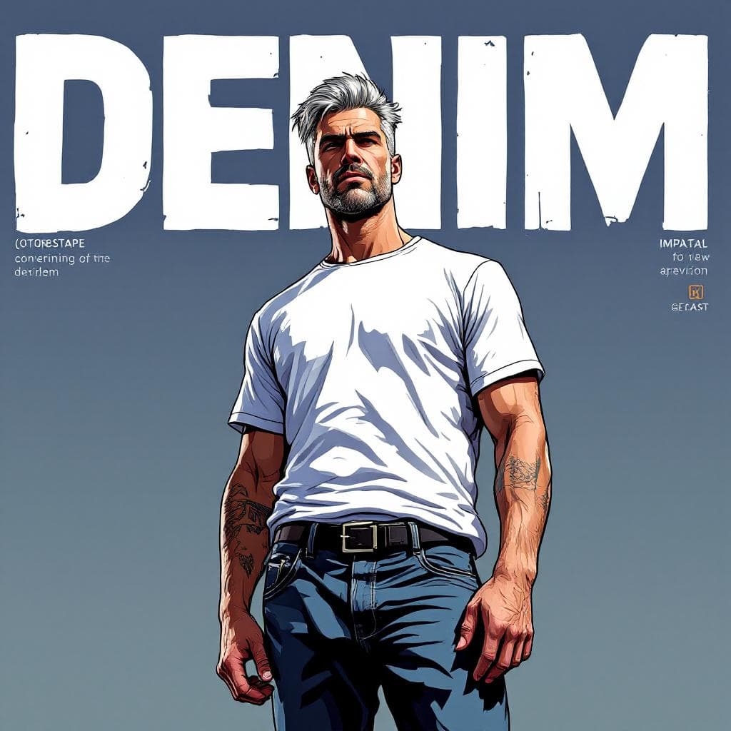 AI generated: Cartoon illustration, comic book cover featuring a handsome Caucasian man with burst-taper grey hair...