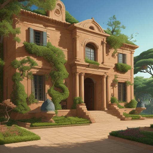 AI generated: Masterpiece, best quality, cartoon, architecture, beautiful residence, ancient design, trees, coral,...