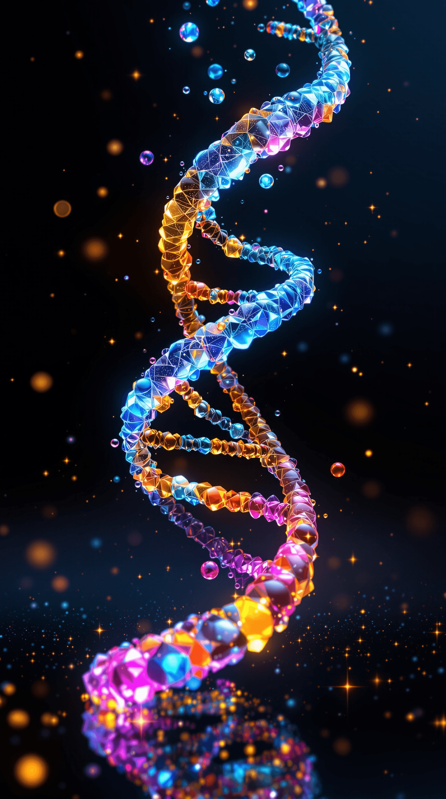 AI generated: "A highly detailed and vibrant depiction of a DNA double helix structure, floating in a dark, reflec...