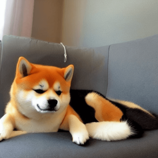 AI generated: shiba inu with a cat on her head