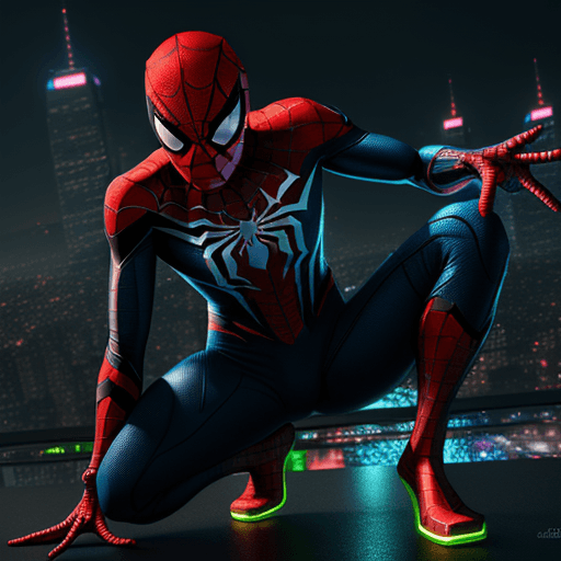 AI generated: /imagine: Spider-Man in a neon-lit, futuristic cityscape, with cybernetic enhancements and a techno-...