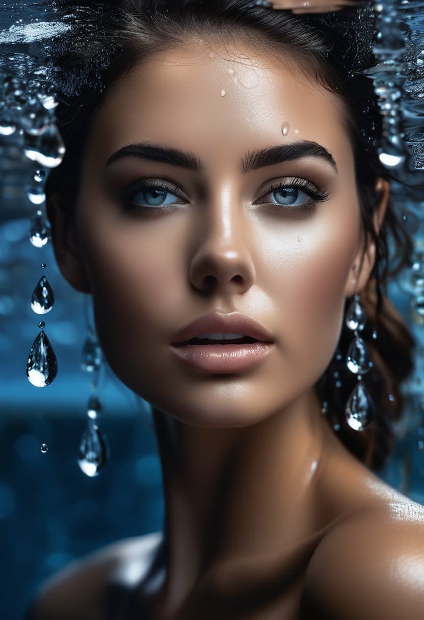 AI generated: a beautiful girl with water drops on her face, in the style of nathan wirth, dean cornwell, toni fri...