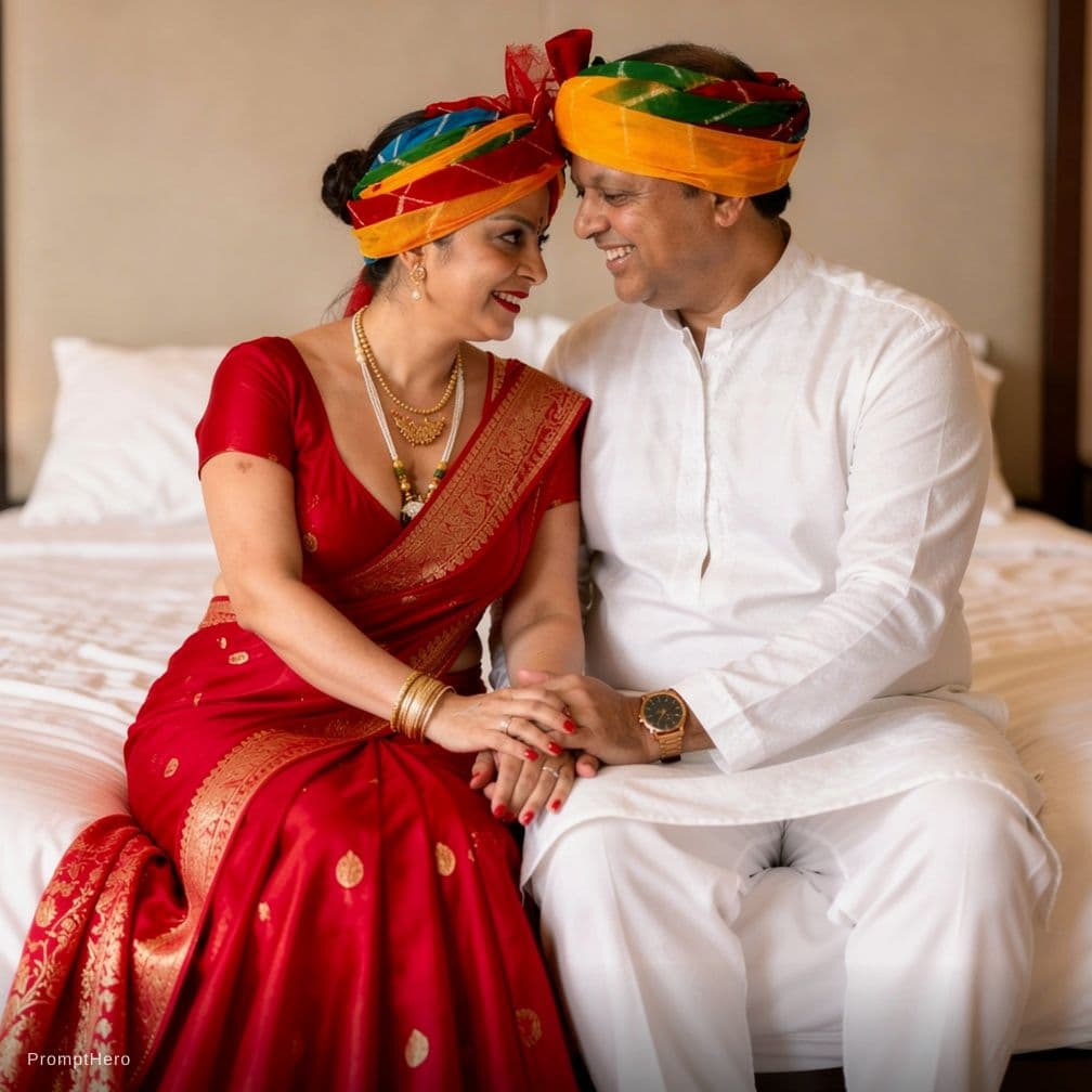 AI generated: Couple on bed and happly kissing each other video
