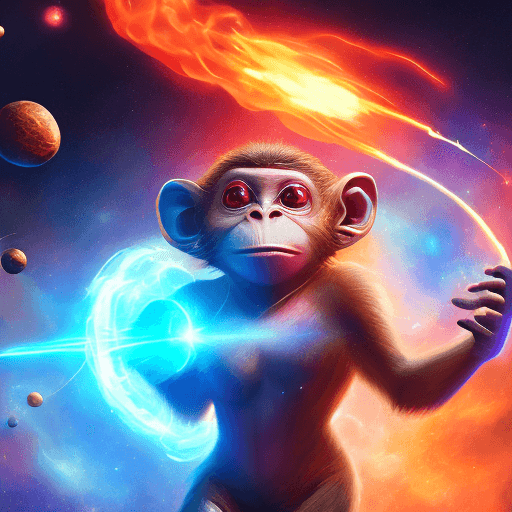 AI generated: zoom out cinematic portrait of a beautiful cute anthropomorphic female space monkey fire artist spin...