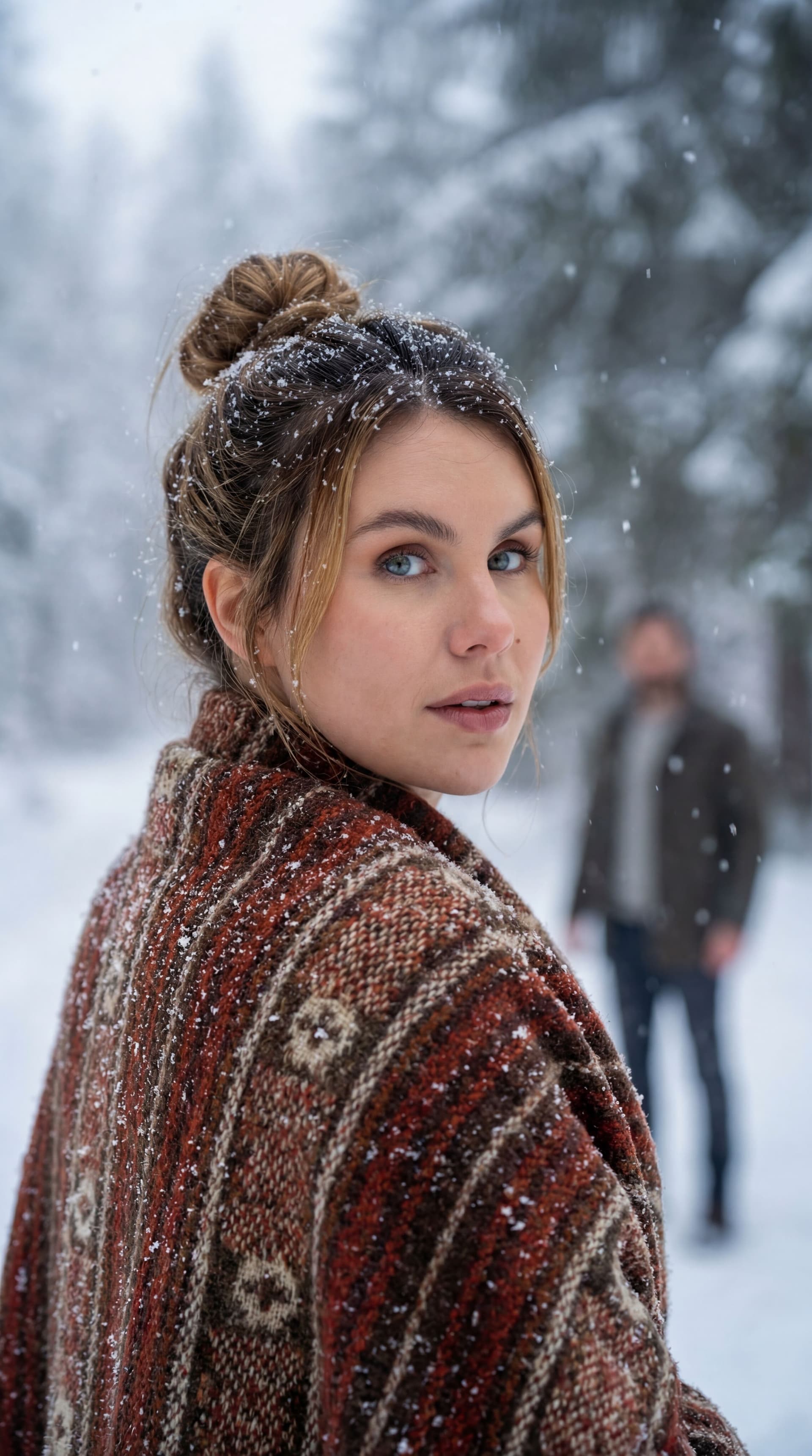 AI generated: Without changing any details, use the original face exactly as it is. Ultra-realistic cinematic wint...