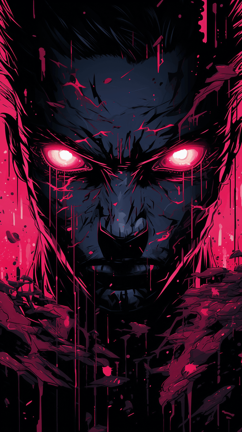 AI generated: a man, in the style of nightmarish illustrations, pink and black, backlight, high detail, manticore,...