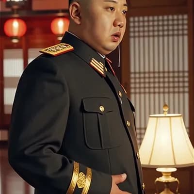 AI generated video: kim jeongun touches his crotch and drools.