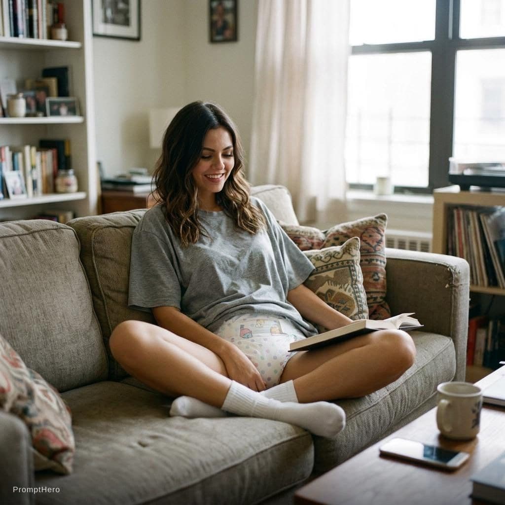 AI generated: Victoria justice adult baby diaper lover with ankle socks no pants no shoes or bonnet. Abc bambino d...