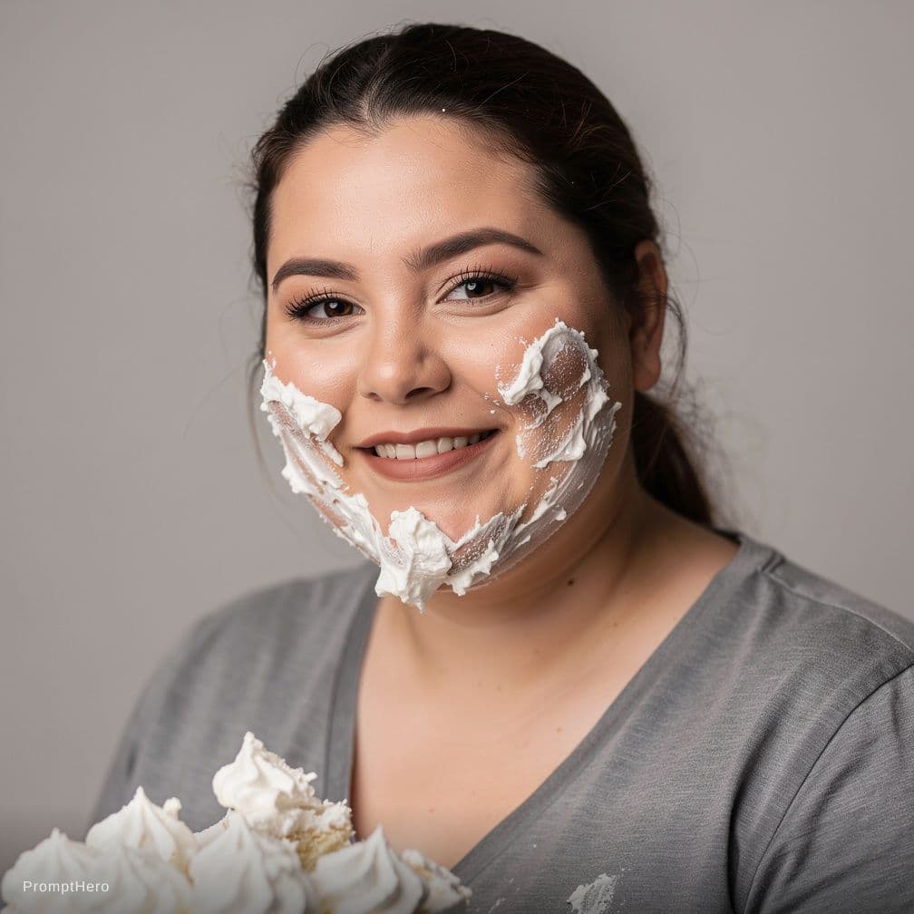 AI generated: A large-breasted woman gets semen on her face.