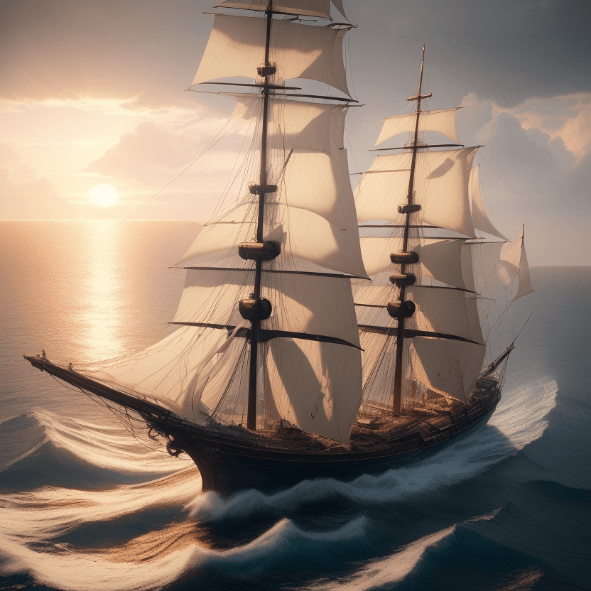AI generated: Photo of a ultra realistic sailing ship, dramatic light, pale sunrise, cinematic lighting, battered,...
