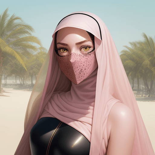 AI generated: a painting of a woman with pink Niqab, featured on artgerm, vogue journal cover, bill lowe gallery, ...