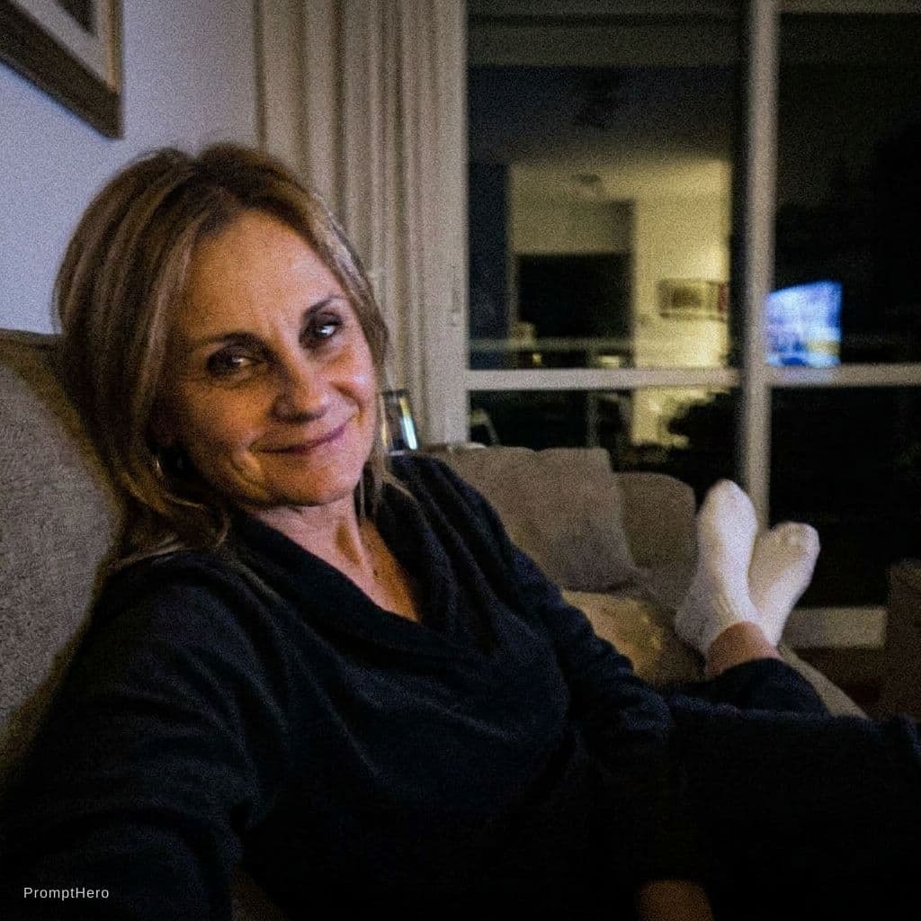AI generated: Romantic point of view looking at me,a sloppy snapshot. on a couch at night teasing(no lights), home...