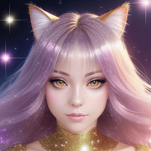 AI generated: Close-up portrait of a cat:0.5, (futanari), glitter background, shiny glitter hair, professional pro...
