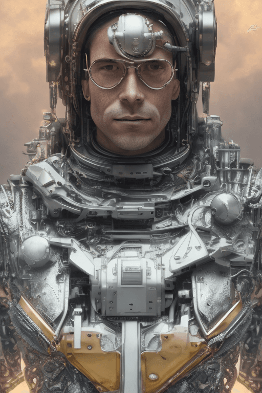 AI generated: spacecraft hangar,heroic male mechanic,intricate highly detailed formal Olive Fresh Nickel silver cl...