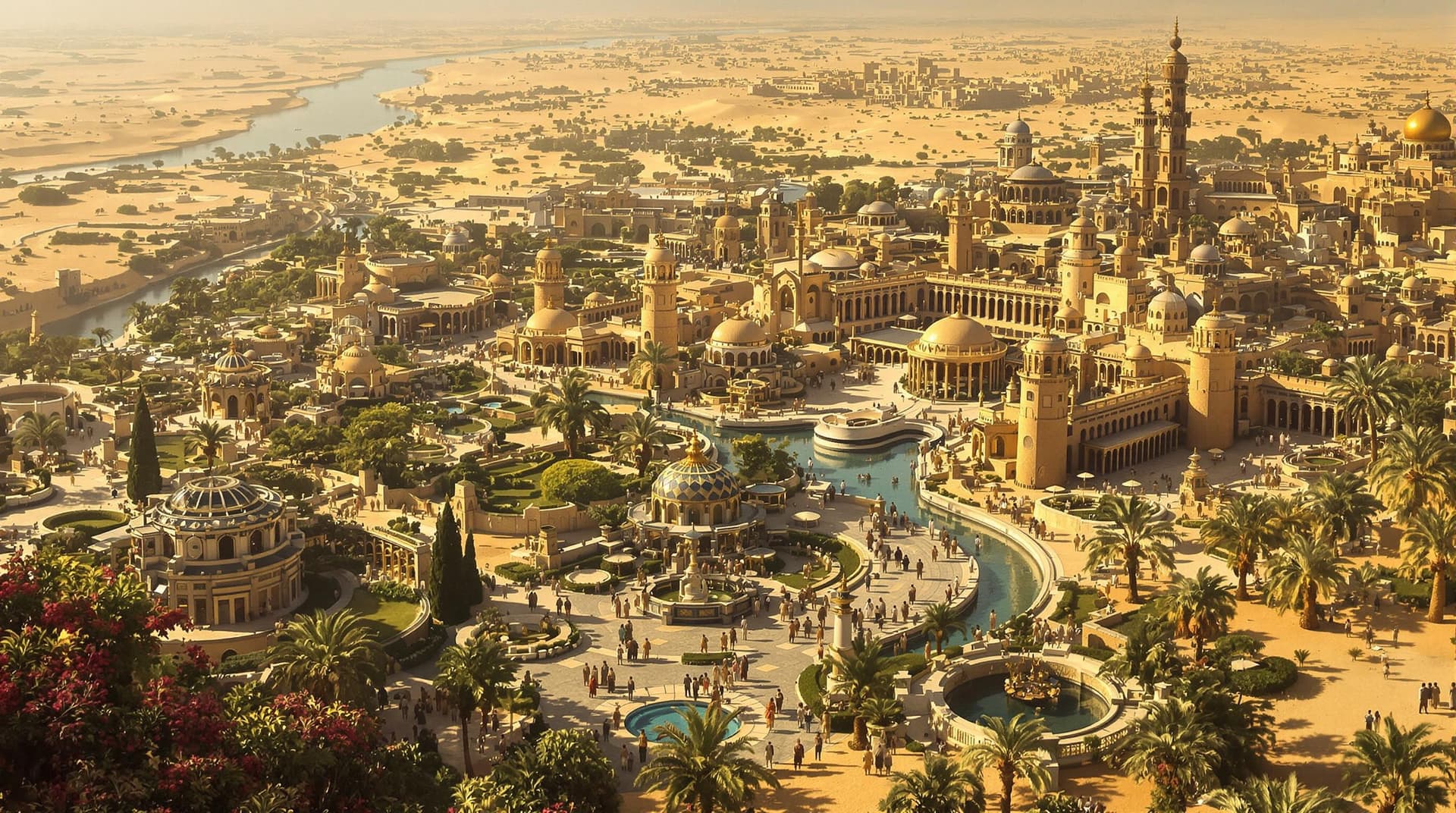 AI generated: a higly detailed overview photo of the ancient egypt capitol (in the year 300BC) on the banks of the...