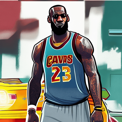 AI generated: Lebron James as thug, grand theft auto wallpapers, in the style of graphic novel inspired illustrati...