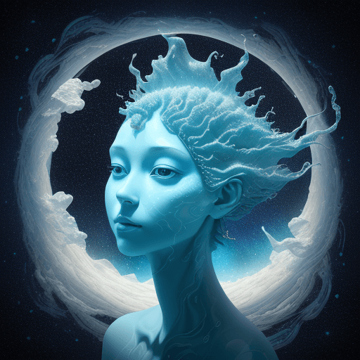 AI generated: a woman's head with a space inspired texture and hazy blue background, in the style of fractalism, t...