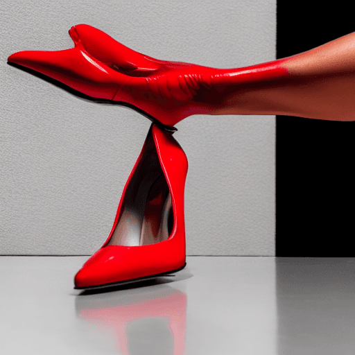 AI generated: dripping red paint across the shape of a female human, high heels ,realistic , high detail, on a whi...