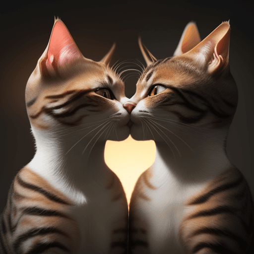 AI generated: photorealistic, cinematic lighting, two cats kissing, one is light brown, the other one is white 32k