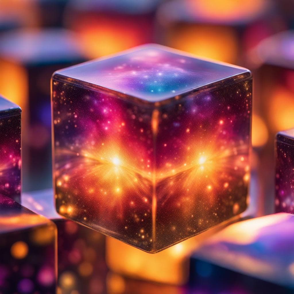 AI generated: Multiverse in a cube , fantasy art, beautiful, colorful, cosmic, golden hour, highly detailed, vapor...