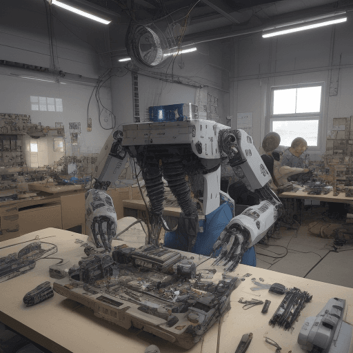 AI generated: Create an image of an electronics lab, zoom in on a workbench, where there will be some scattered pa...