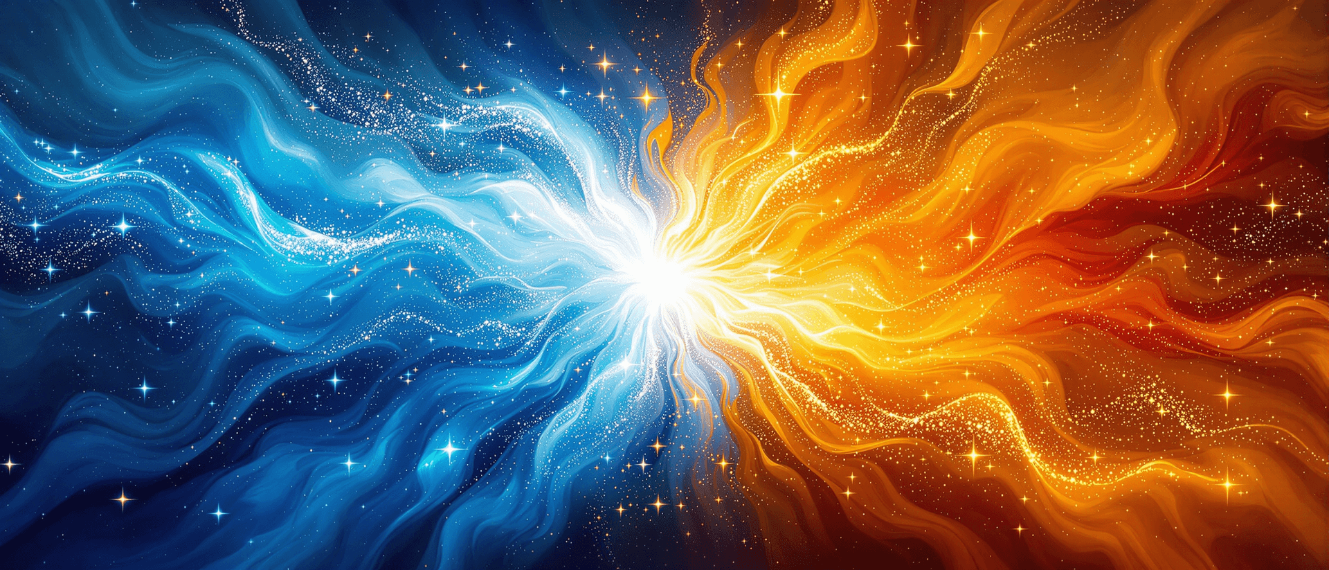 AI generated: A dynamic clash of colors unfolds as swirling formations of deep blue and vibrant orange seem to col...