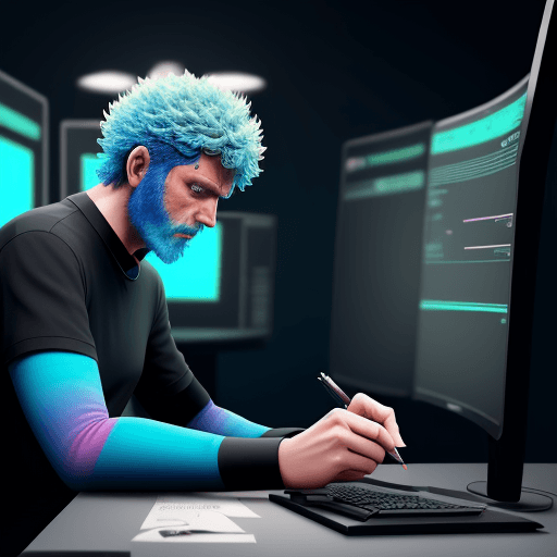 AI generated: A man in a simulation looking for his lost pen , colorful , 8k , hd , simulation world , fantastic ,...