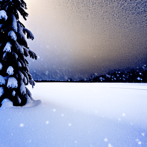 AI generated: snow in a white out storm at night.
ice crystals falling to the ground.
one small golden ray of ligh...