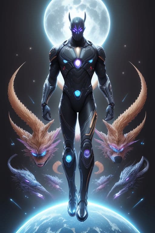 AI generated: Futuristic creature out of other dimention, galaxy background unreal, different dimension, alien, ai...