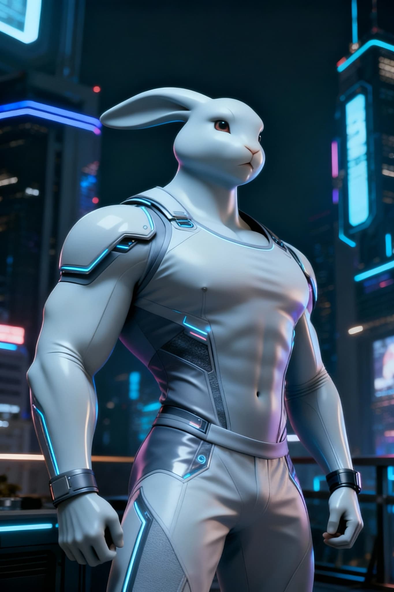 AI generated: Shape my Bugs character so that he is nothing like Bugs Bunny..  A 6-foot-5 anthropomorphic, muscula...