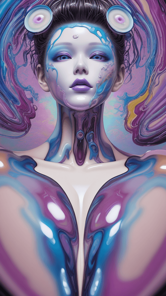 AI generated: "hey girl im on acid i can feel my soul", complex background, colorful best image quality, porcelain...