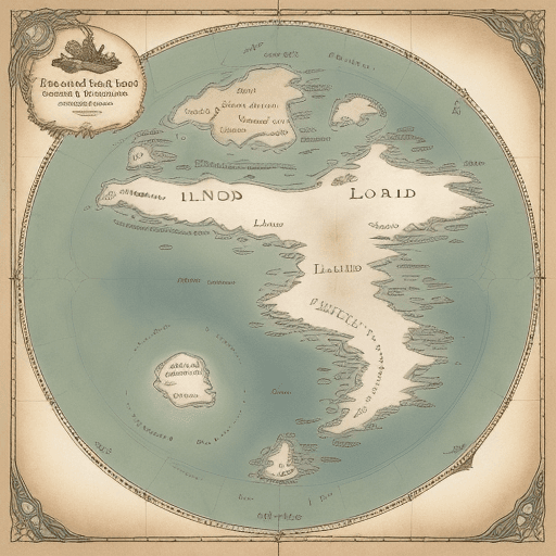 AI generated: Fantasy map, large main continent, one smaller island, one large island, one small island in the sty...