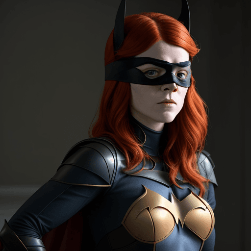 AI generated: Rose Leslie dressed as Batgirl and blindfolded 
