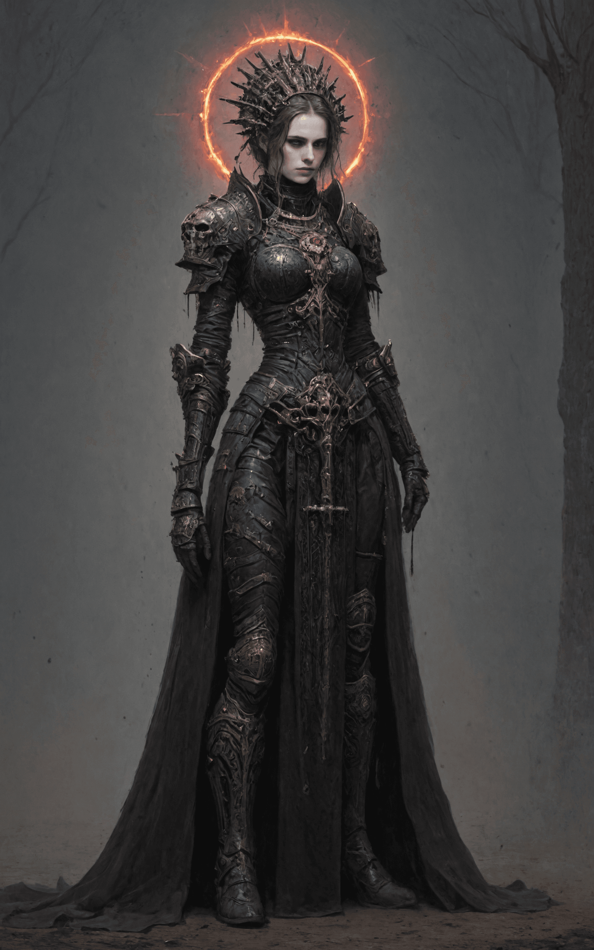 AI generated: Impressionist painting Gothic style 1woman, (full body image with nothing cropped out:1.2),mechanica...