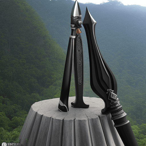 AI generated: Keris, bilah berkelok-kelok seperti ular, bentuk yang sangat indah, besi berwarna hitam