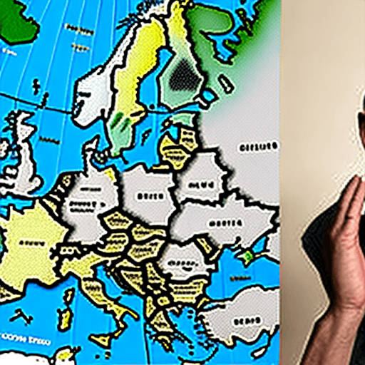 AI generated: Display a map of Europe, insert German Chancellor Olaf Scholz, protectively holding his hands over G...